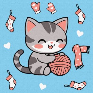 Malen nach Zahlen - Eine Katze und ein Ball (Gemälde №2) ©art_selena_ua
