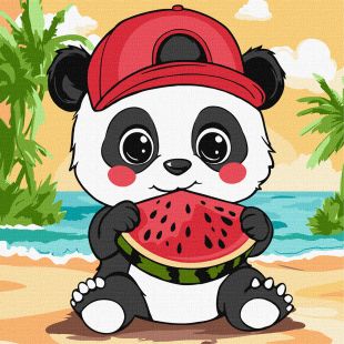 Malen nach Zahlen - Sommer. Panda mit einer Wassermelone ©art_selena_ua