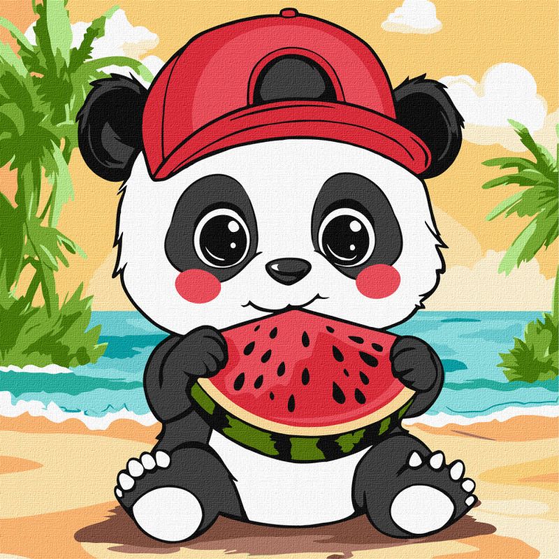 Malen nach Zahlen - Sommer. Panda mit einer Wassermelone ©art_selena_ua