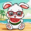 Painting by numbers - Summer. Bunny with a watermelon ©art_selena_ua
