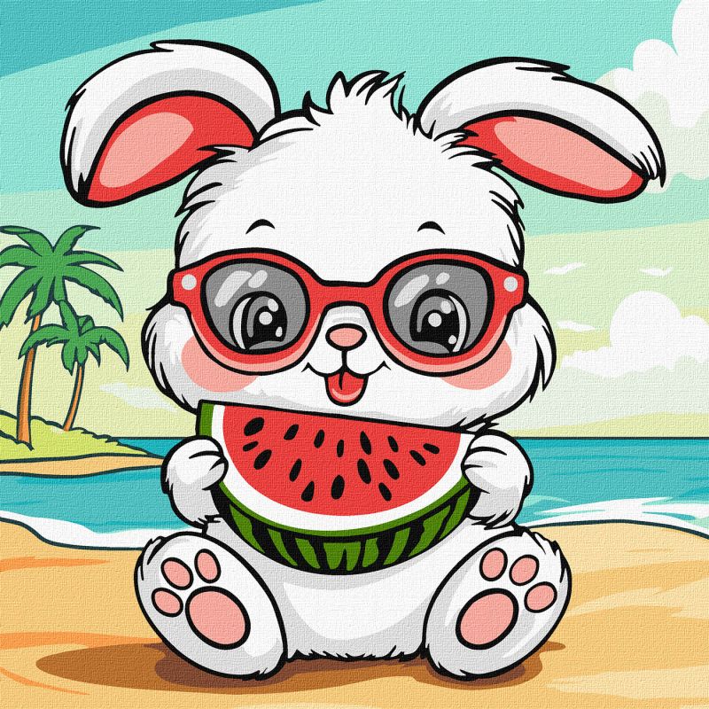 Painting by numbers - Summer. Bunny with a watermelon ©art_selena_ua