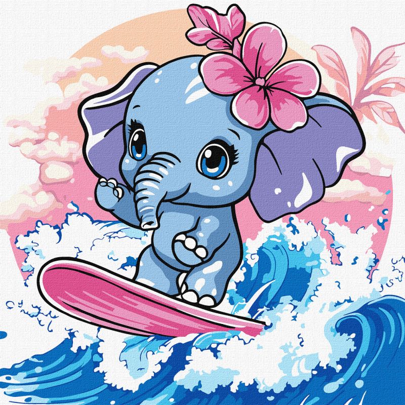 Malen nach Zahlen - Sommer. Elefant fängt eine Welle ©art_selena_ua