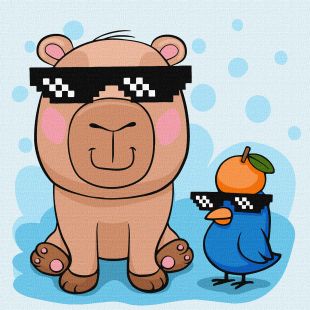 Malen nach Zahlen - Capybara und Vogel mit Brille