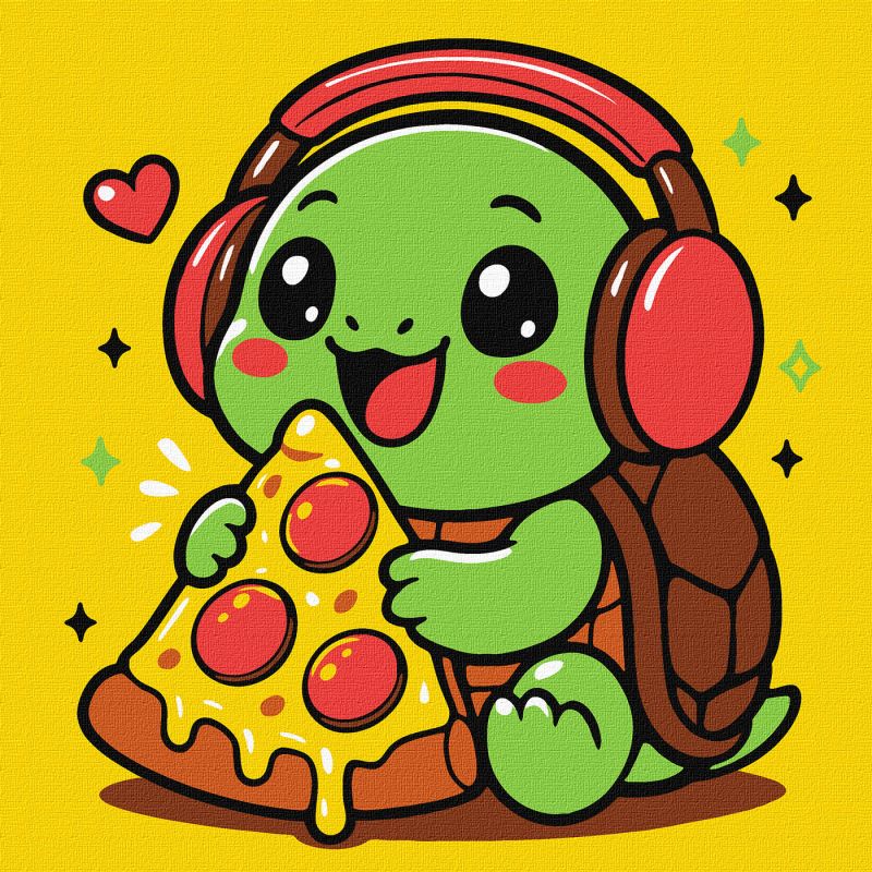 Malen nach Zahlen - Schildkröte und Pizza ©art_selena_ua