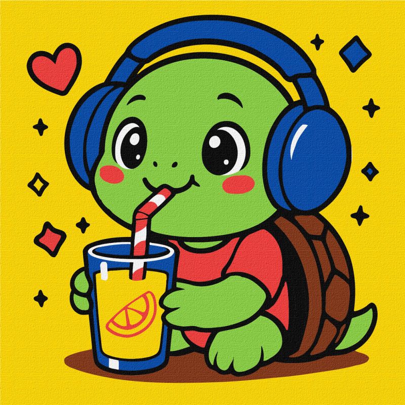 Painting by numbers - A turtle drinks lemonade ©art_selena_ua