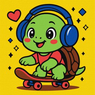Malen nach Zahlen - Schildkröte auf einem Skateboard ©art_selena_ua