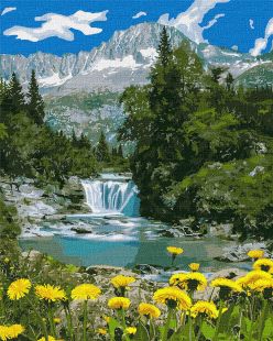 Malen nach Zahlen - Wasserfall im Gebirge