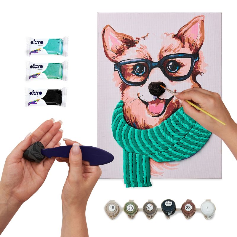 Malen nach Zahlen mit Farben und luftgetrocknetem TonStilvoller Corgi ©art_selena_ua
