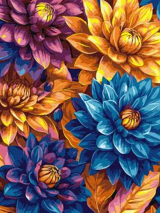 Malen nach Zahlen - Leuchtende Dahlien mit extra Metallic-Farben ©art_selena_ua