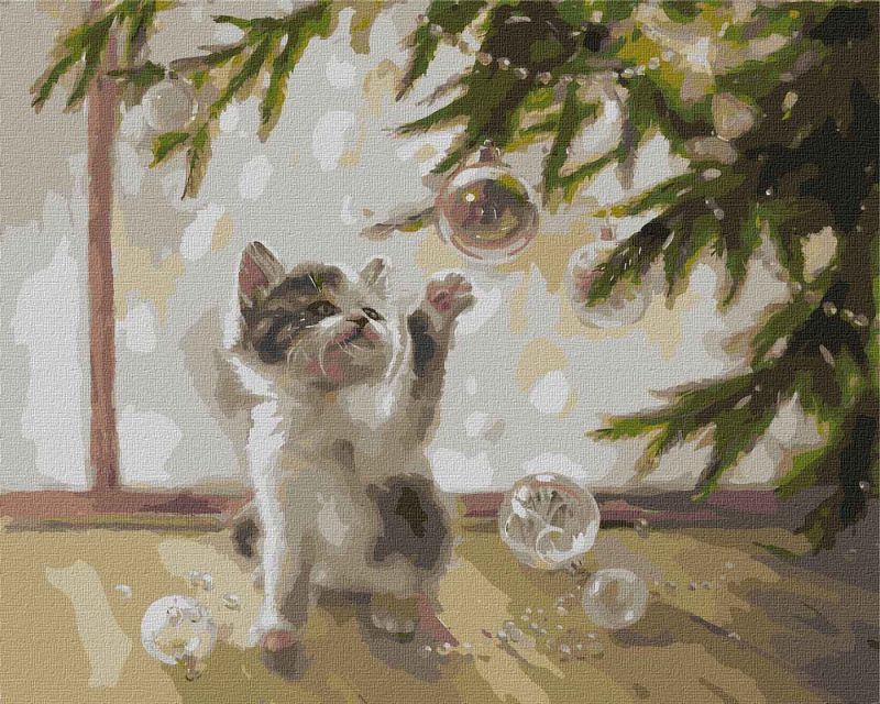 Malen nach Zahlen - Kätzchen und Christbaumkugeln ©Yulia Tomesko