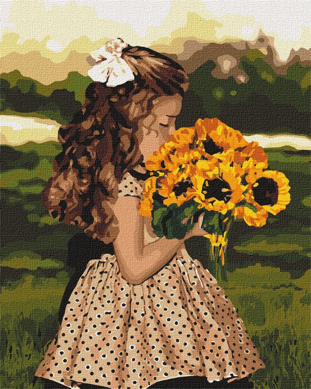 Malen nach Zahlen - Mädchen mit Sonnenblumen