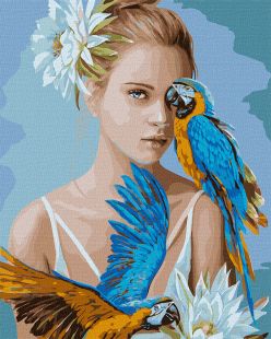 Malen nach Zahlen - Mädchen mit blauen Papageien ©Ira Volkova