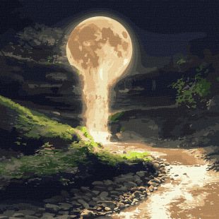 Malen nach Zahlen - Mondwasserfall mit Metallic-Lackierung