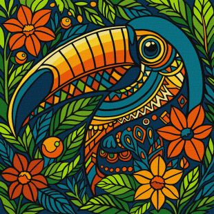 Malen nach Zahlen - Buntglasfenster. Tukan ©art_selena_ua