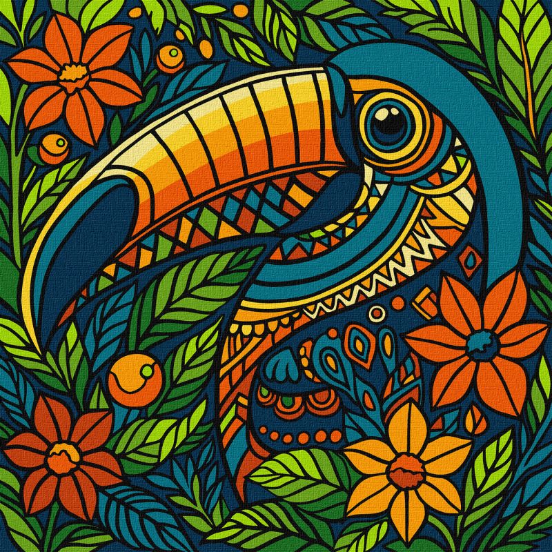 Malen nach Zahlen - Buntglasfenster. Tukan ©art_selena_ua