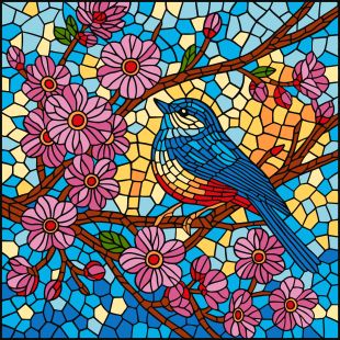 Malen nach Zahlen - Buntglasfenster. Eine Meise ©art_selena_ua