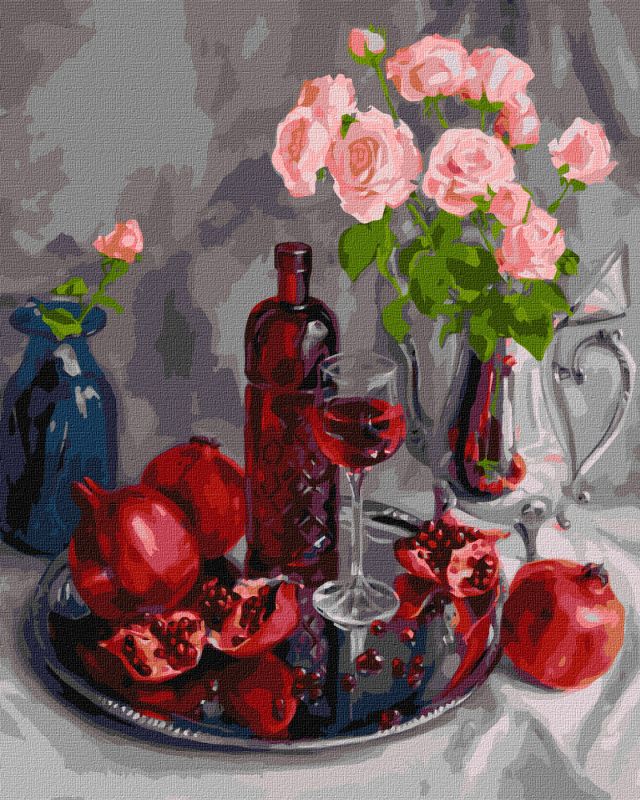 Malen nach Zahlen - Granatapfel-Stillleben ©Yulia Tomesko