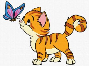 Malen nach Zahlen - Eine Katze und ein Schmetterling