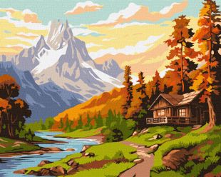 Malen nach Zahlen - Hütte inmitten der Berge ©art_selena_ua