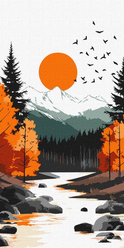 Malen nach Zahlen - Gelber Mond inmitten des Herbstwaldes ©art_selena_ua