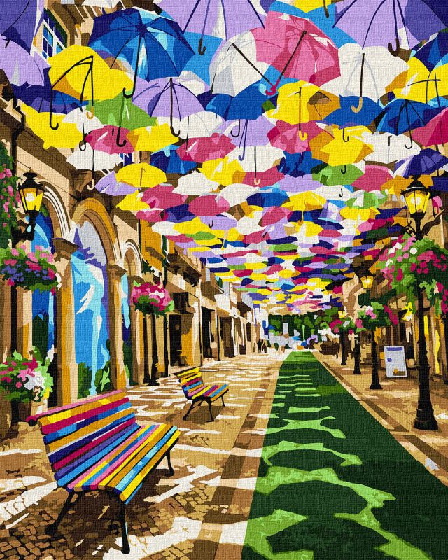 Malen nach Zahlen - Straße der bunten Regenschirme ©art_selena_ua