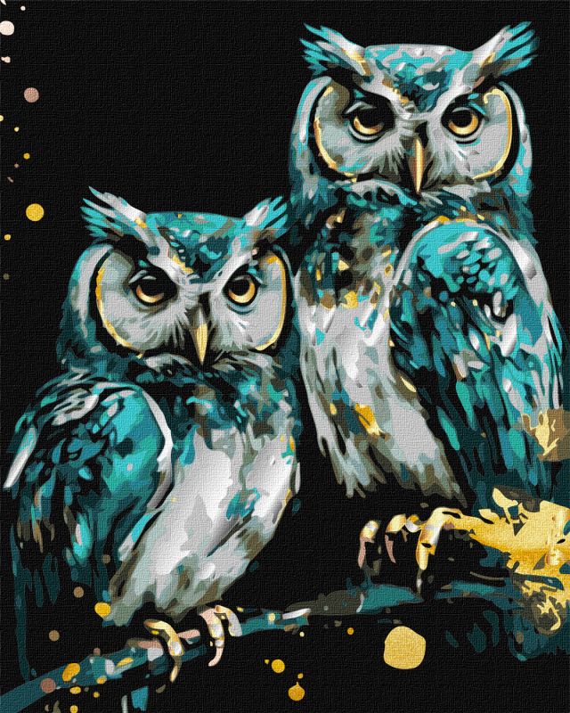 Malen nach Zahlen - Weise Eulen mit metallischen Farben Extra ©art_selena_ua