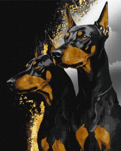 Malen nach Zahlen - Treuer Dobermann mit metallischen Farben Extra ©art_selena_ua