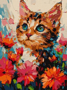 Malen nach Zahlen - Ein Kätzchen in Blumen ©art.solomiia