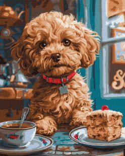 Malen nach Zahlen - Maltipoo im Kaffeehaus ©art_selena_ua