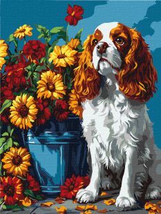 Malen nach Zahlen - Ein Spaniel und Blumen ©art_selena_ua