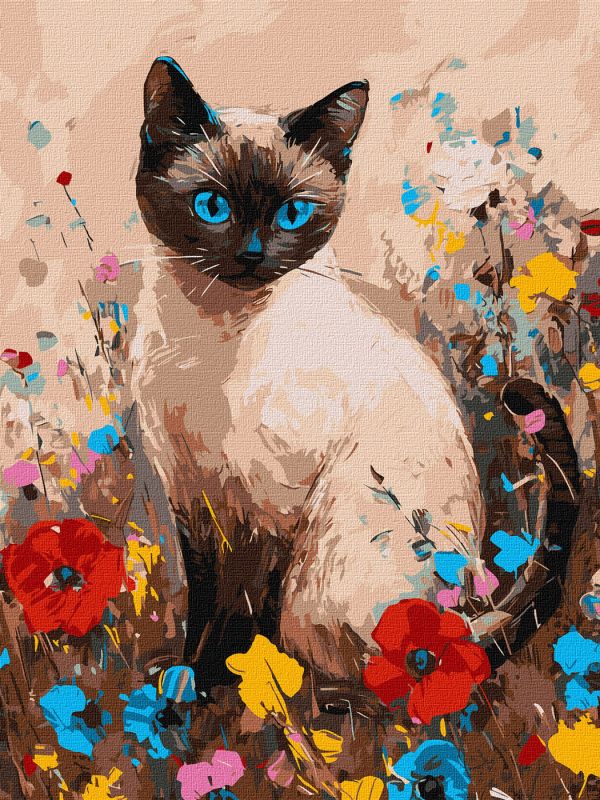 Malen nach Zahlen - Kätzchen in Blumen ©art.solomiia