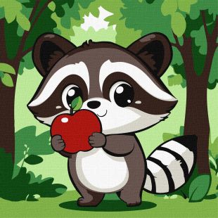 Malen nach Zahlen - Niedlicher Waschbär mit einem Apfel ©art_selena_ua