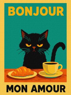 Malen nach Zahlen - Poster. Morgen mit einer Katze ©art_selena_ua