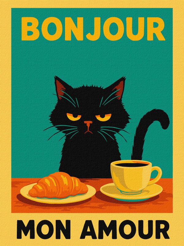 Malen nach Zahlen - Poster. Morgen mit einer Katze ©art_selena_ua