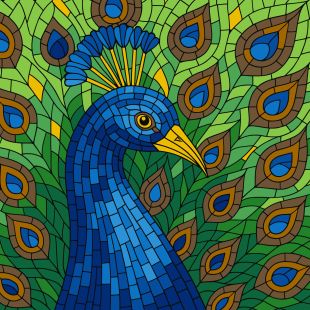 Malen nach Zahlen - Buntglasfenster. Pfau ©art_selena_ua