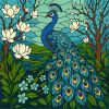 Malen nach Zahlen - Buntglasfenster: Pfau in Magnolie ©art_selena_ua