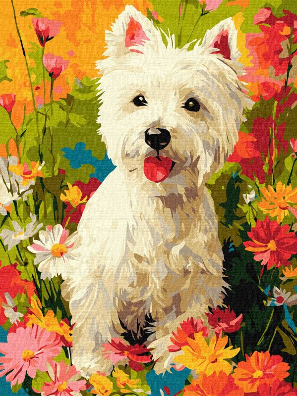 Malen nach Zahlen - Hund in Blumen ©art_selena_ua