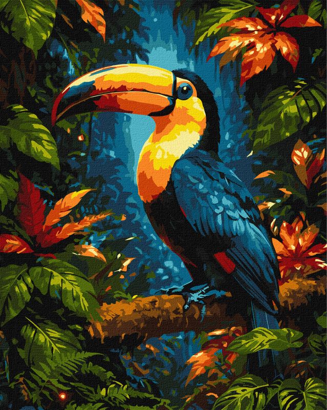 Malen nach Zahlen - Leuchtender Tukan im Wald ©art_selena_ua