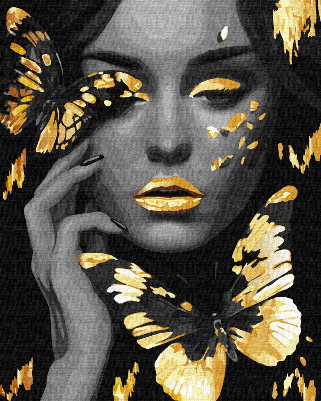 Painting by numbers - Girl with golden butterflies with extra metallic paints ©art_selena_ua
