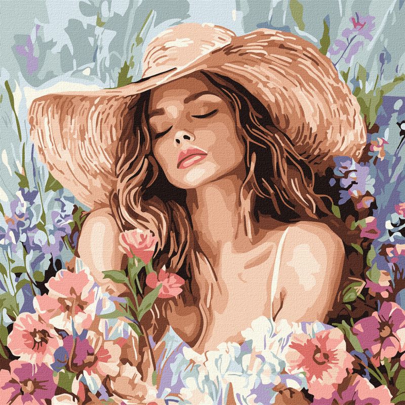 Painting by numbers - A girl in a hat among flowers ©art_selena_ua