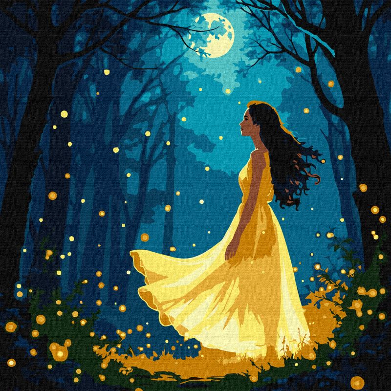 Painting by numbers - Girl among fireflies with extra metallic paints ©art_selena_ua