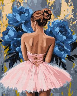 Malen nach Zahlen - Ballerina mit blauen Pfingstrosen mit metallischen Farben ©art_selena_ua