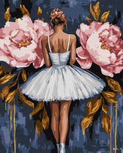 Malen nach Zahlen - Ballerina mit rosa Pfingstrosen mit extra Metallic-Farben ©art_selena_ua