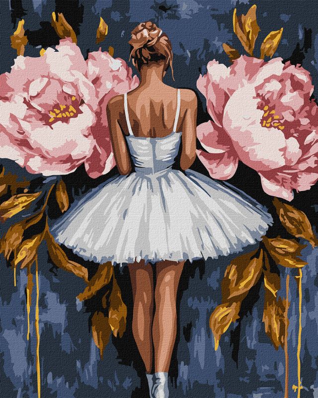 Painting by numbers - Ballerina with pink peonies with extra metallic paints ©art_selena_ua