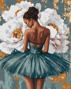 Malen nach Zahlen - Ballerina mit weißen Pfingstrosen mit metallischen Farben ©art_selena_ua