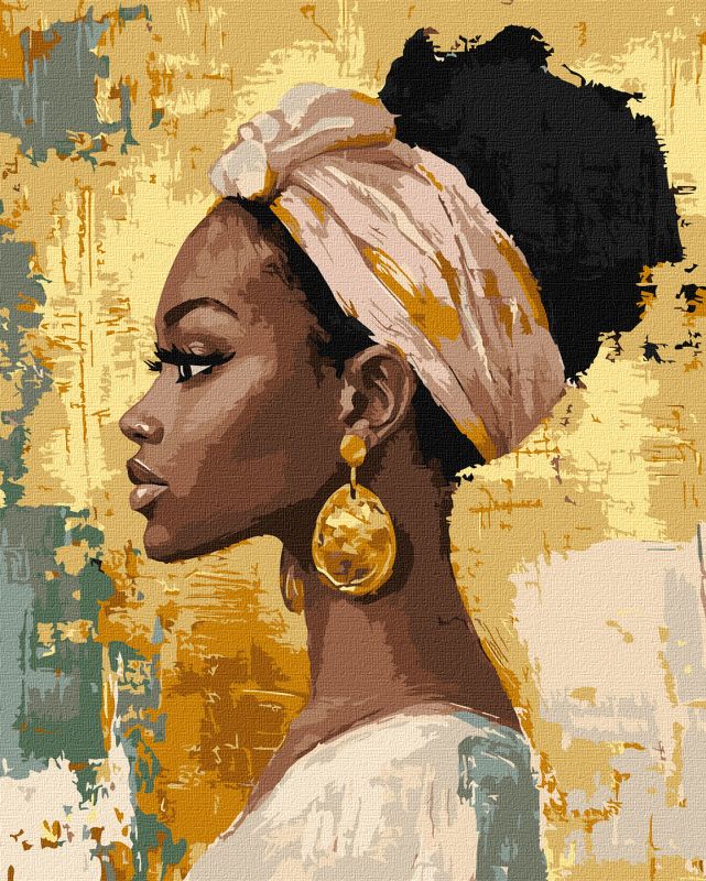 Painting by numbers - Beauty with golden earrings with extra metallic paints ©art_selena_ua