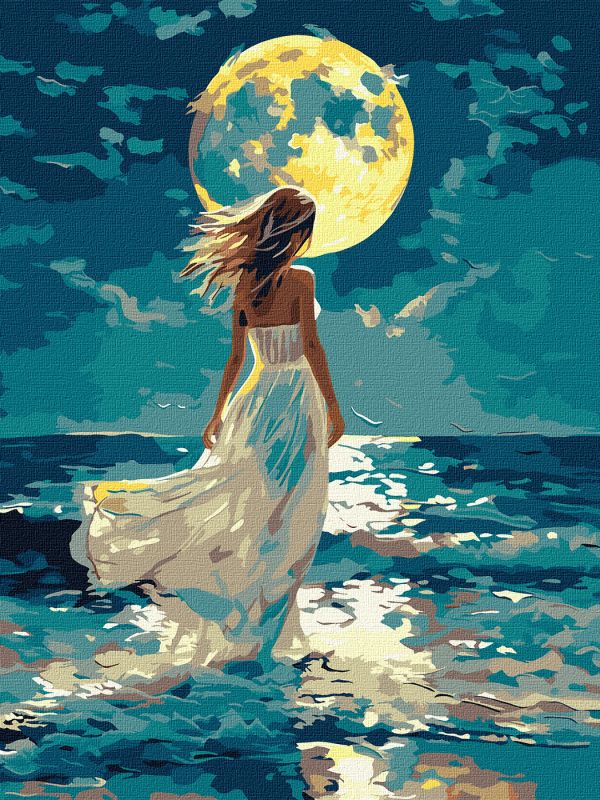 Malen nach Zahlen - Mädchen und der Mond mit metallischen Farben ©art_selena_ua