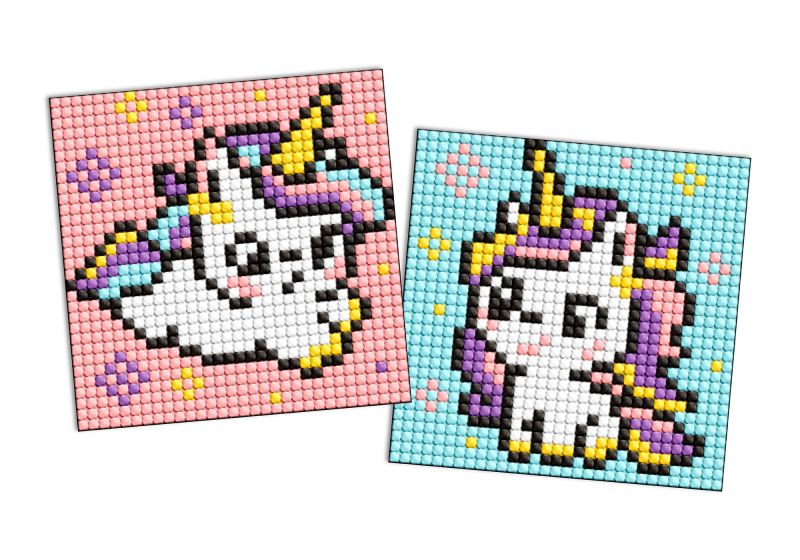 Diamond Painting auf einem Magnet - Zwei Einhörner, Satz mit 2 Bildern