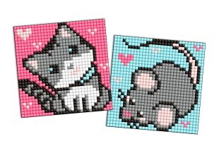Diamond Painting auf einem Aufkleber - Graue Freunde, Satz mit 2 Bildern
