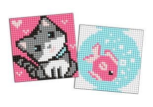 Diamond Painting auf einem Magnet - Fisch und Kätzchen, Satz mit 2 Bildern